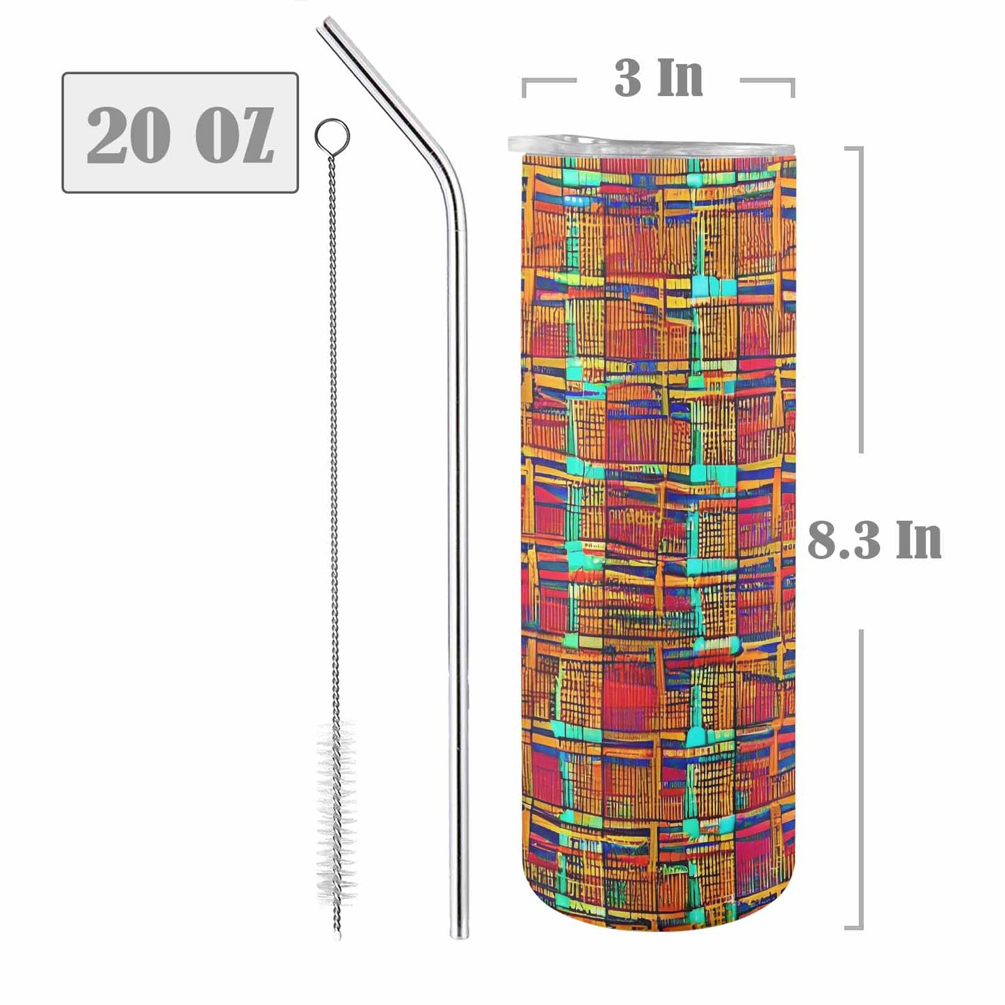 African Art, tall stainless steel insulated tumbler, travel mug, design 40