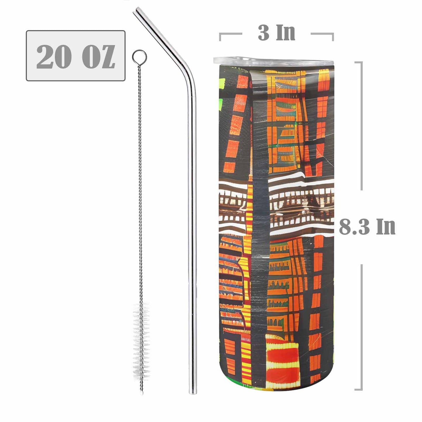 African Art, tall stainless steel insulated tumbler, travel mug, design 13