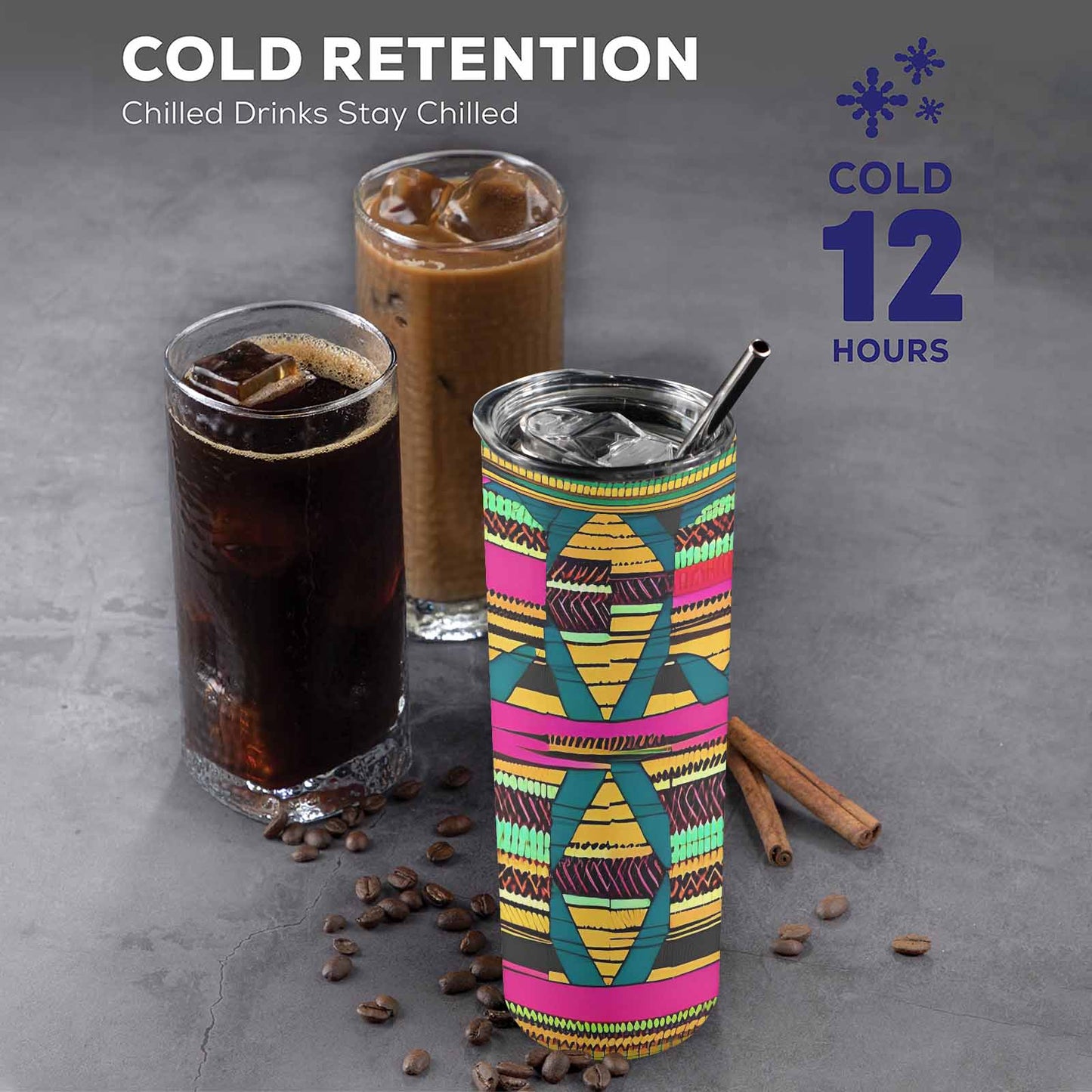 African Art, tall stainless steel insulated tumbler, travel mug, design 24