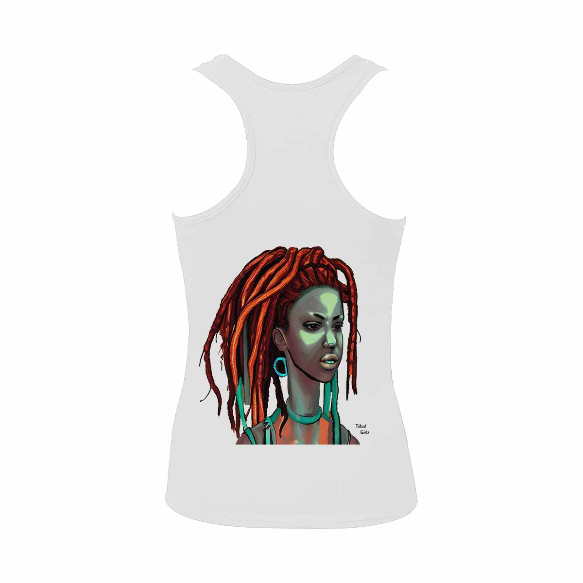 Dreads & Braids, WHITE tank top, cotton, african tribal, outline BL, Fulangiara 38