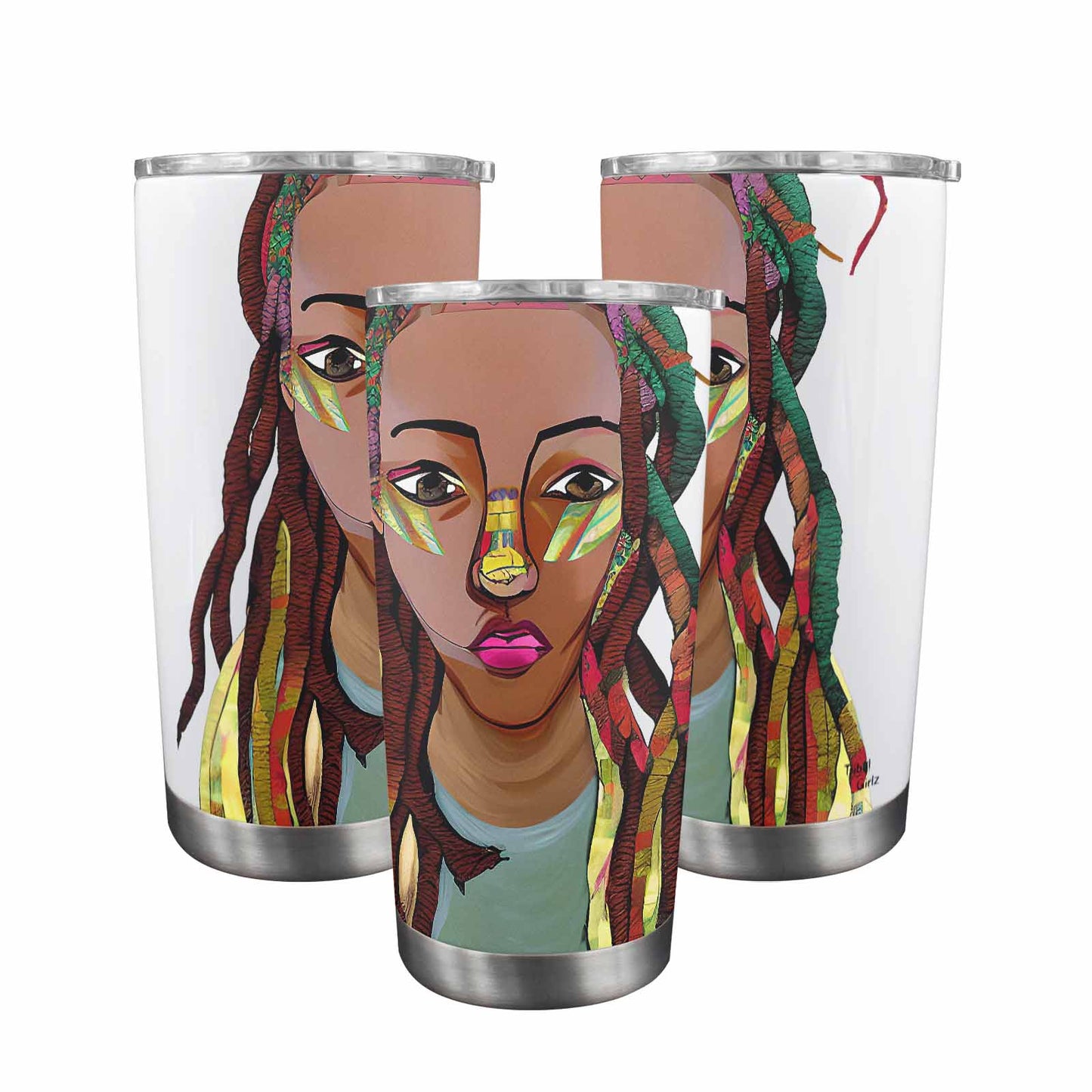 Dreads & Braids, Transparent Tumbler, mug, african tribal, outline BL, Fulangiara 26