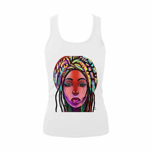 Dreads & Braids, WHITE tank top, cotton, african tribal, outline BL, Fulangiara 22