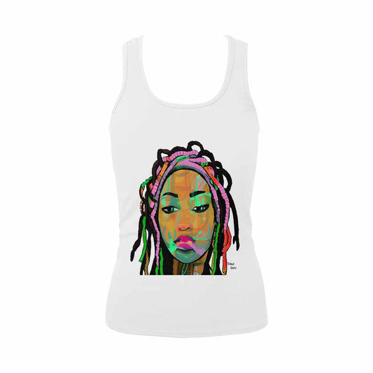 Dreads & Braids, WHITE tank top, cotton, african tribal, outline BL, Fulangiara 3