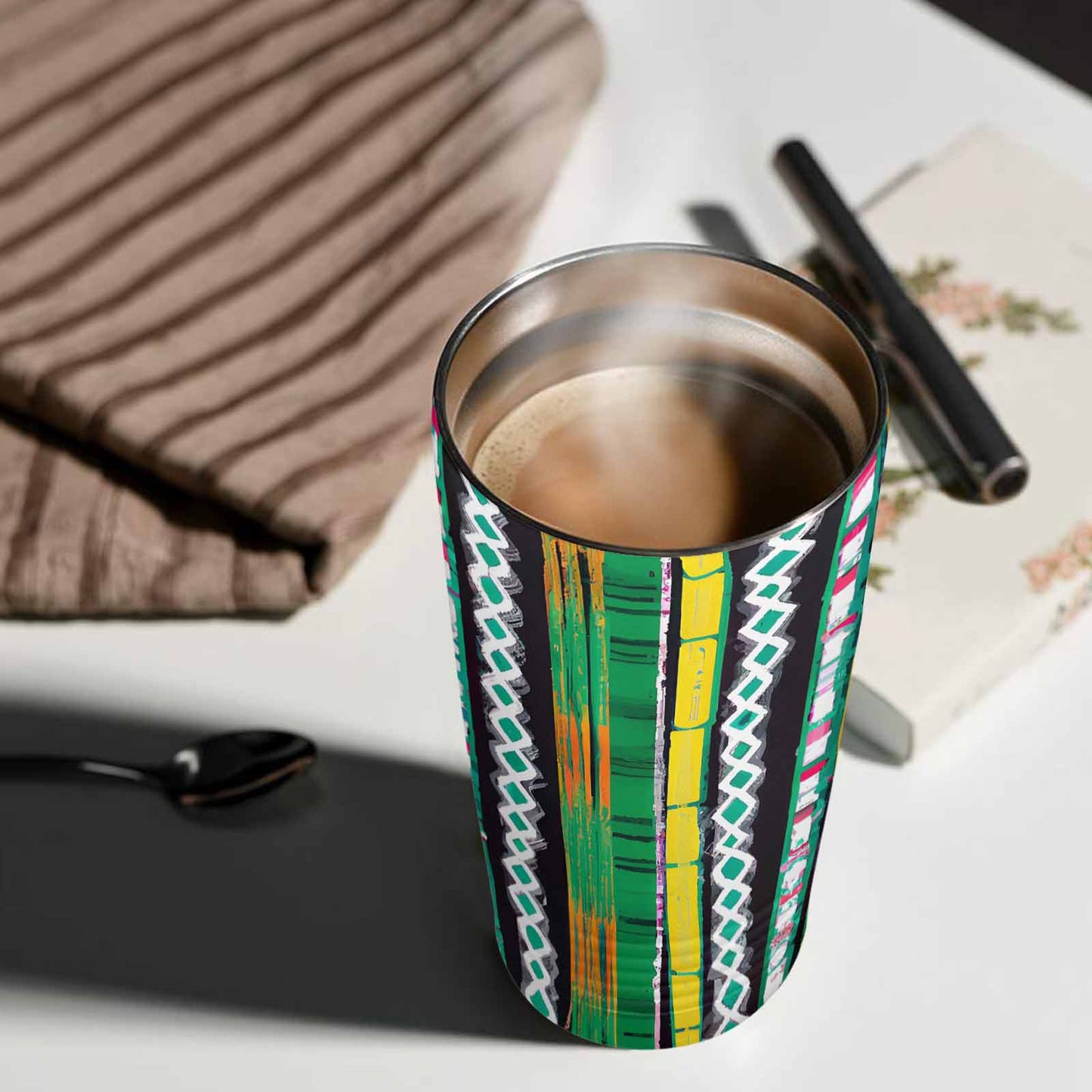 African Art, stainless steel insulated tumbler, travel mug, design 48