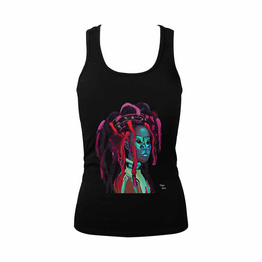 Dreads & Braids, BLACK tank top, cotton, african tribal, outline WL, Fulangiara 7