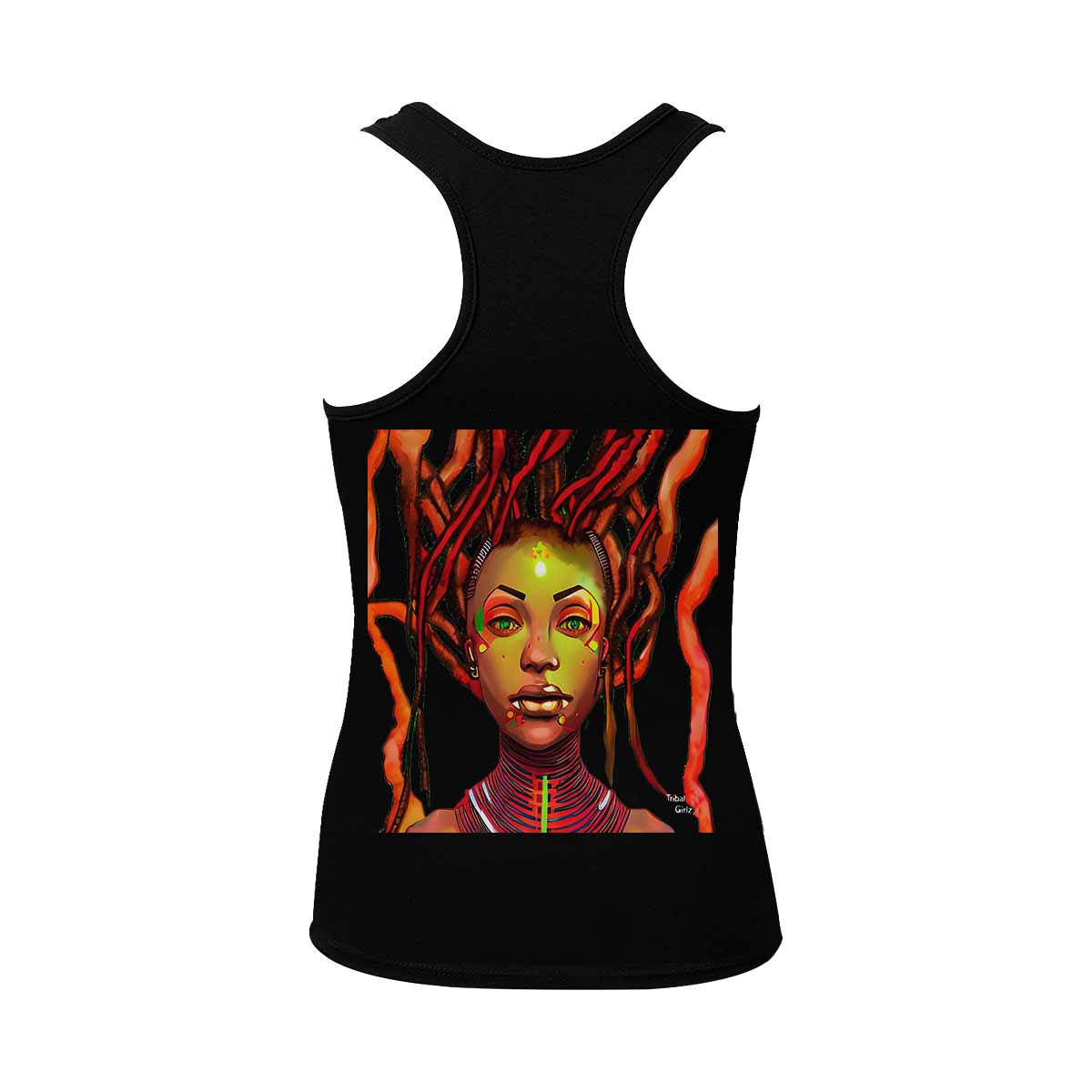 Dreads & Braids, BLACK tank top, cotton, african tribal, outline WL, Fulangiara 47