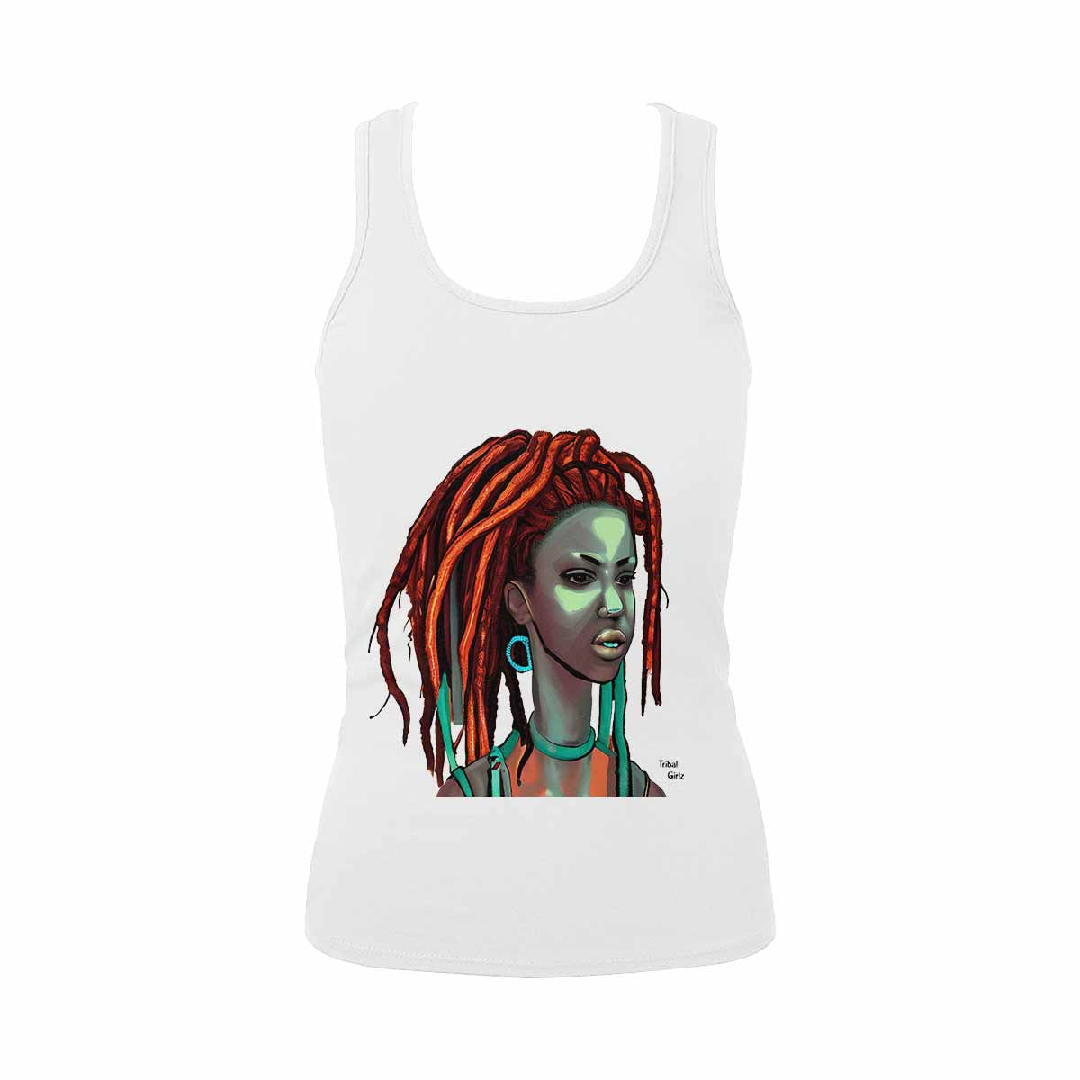 Dreads & Braids, WHITE tank top, cotton, african tribal, outline BL, Fulangiara 38