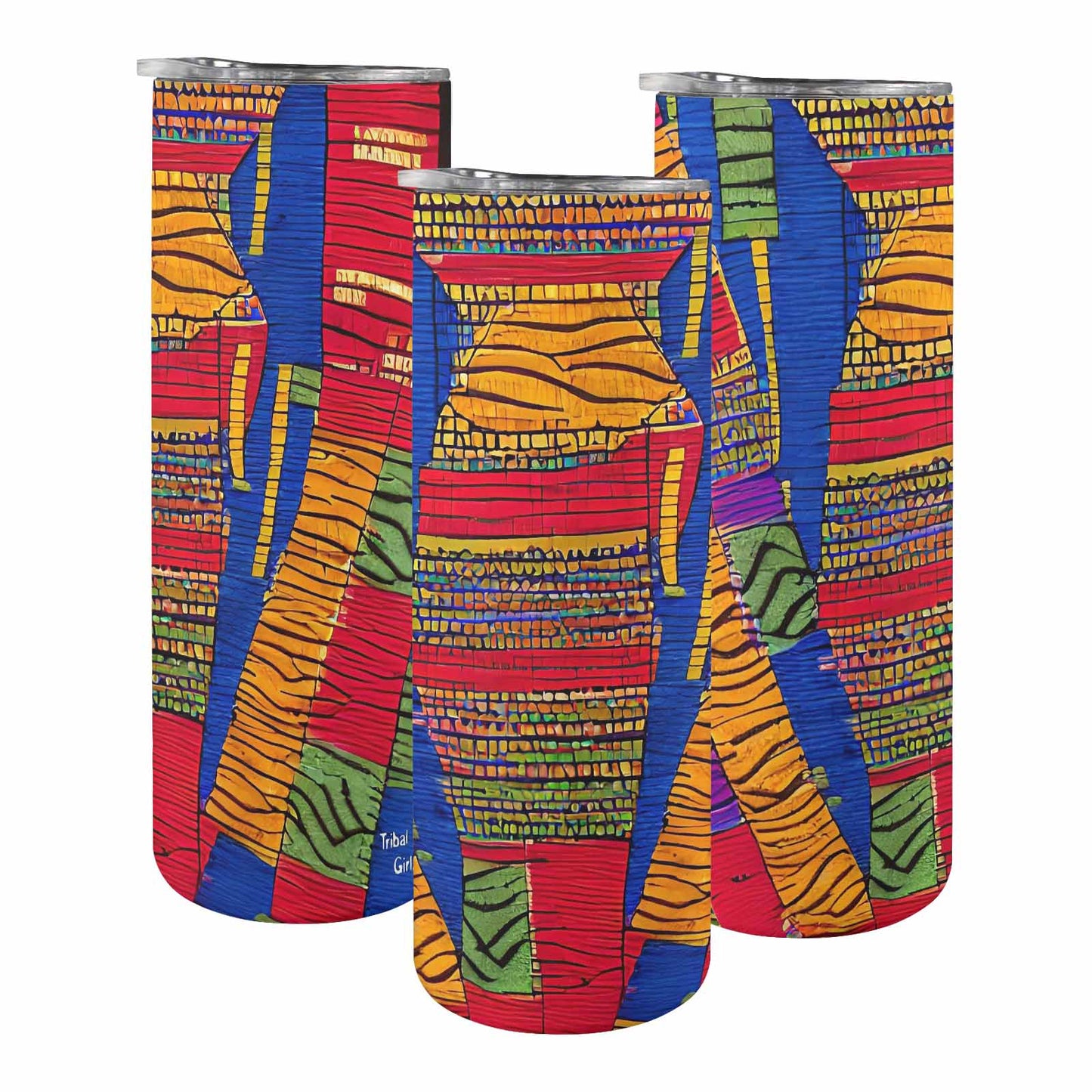 African Art, tall stainless steel insulated tumbler, travel mug, design 25