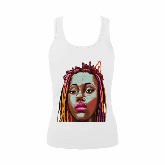 Dreads & Braids, WHITE tank top, cotton, african tribal, outline BL, Fulangiara 11