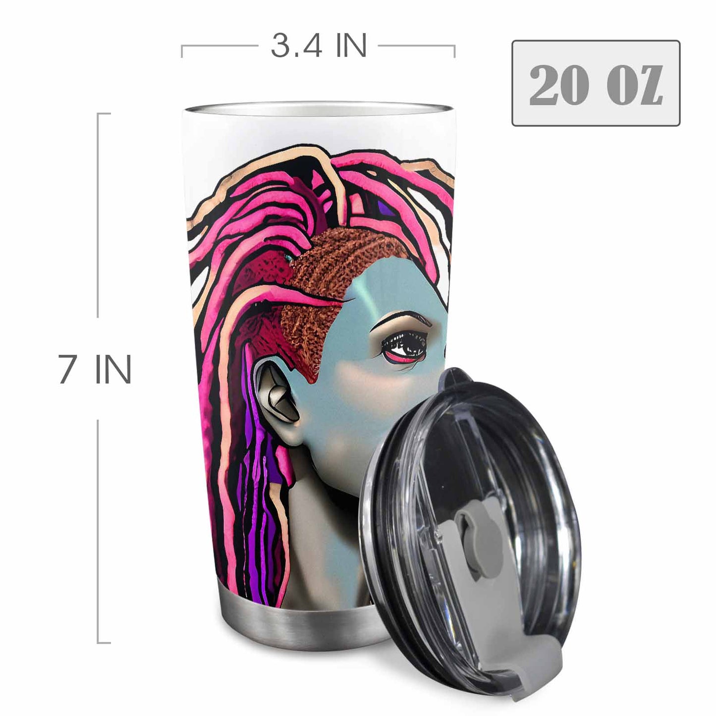 Dreads & Braids, Transparent Tumbler, mug, african tribal, outline BL, Fulangiara 5