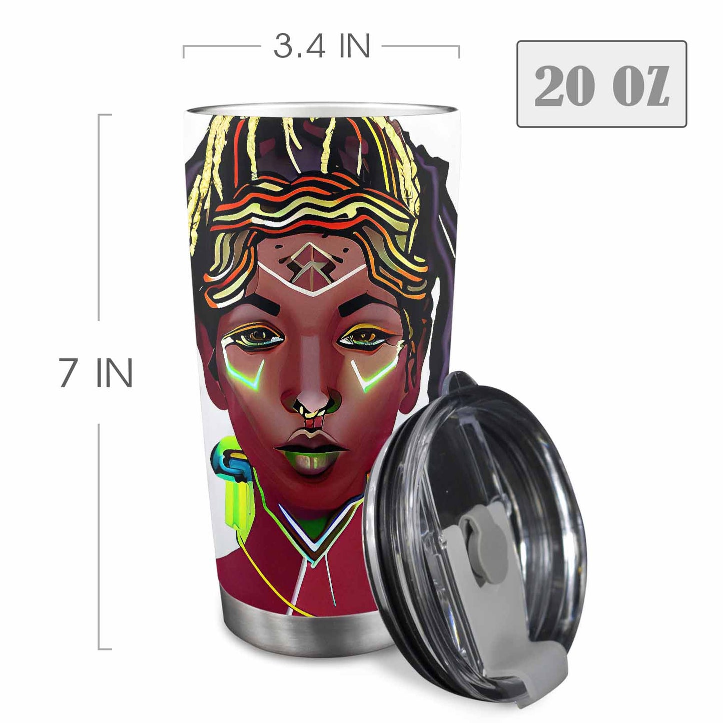 Dreads & Braids, Transparent Tumbler, mug, african tribal, outline BL, Fulangiara 44