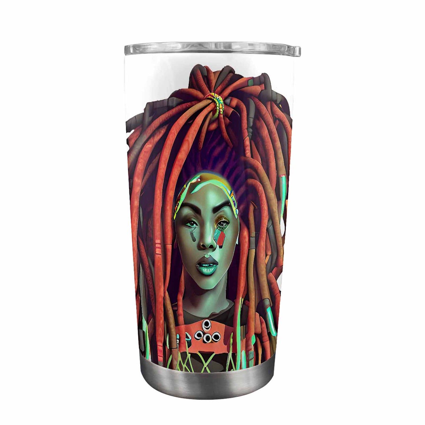 Dreads & Braids, Transparent Tumbler, mug, african tribal, outline BL, Fulangiara 34