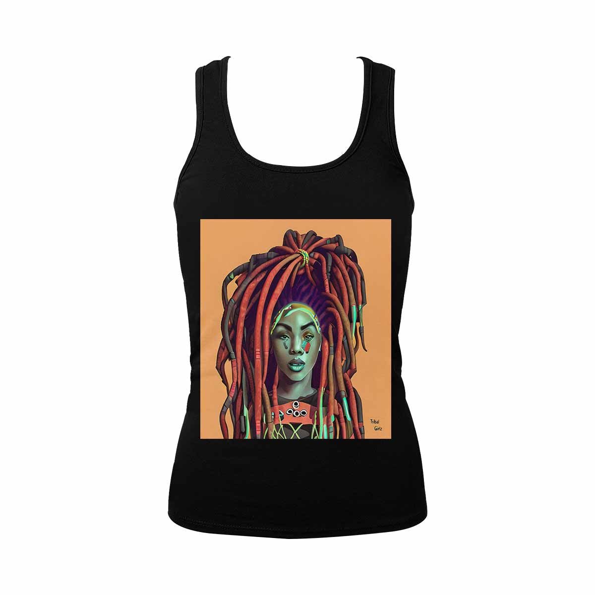 Dreads & Braids, BLACK tank top, cotton, african tribal, full image Fulangiara 34